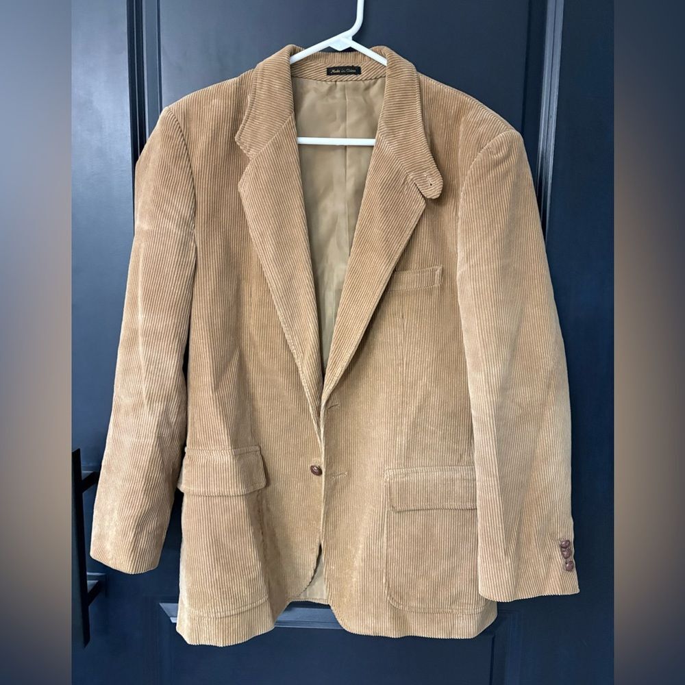 Vintage Jordache Tan Corduroy Mens Sports Jacket 100% Cotton Pockets